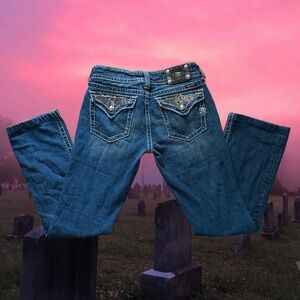 y2k Miss Me low rise Jeans with black rhinestone button flap size 29